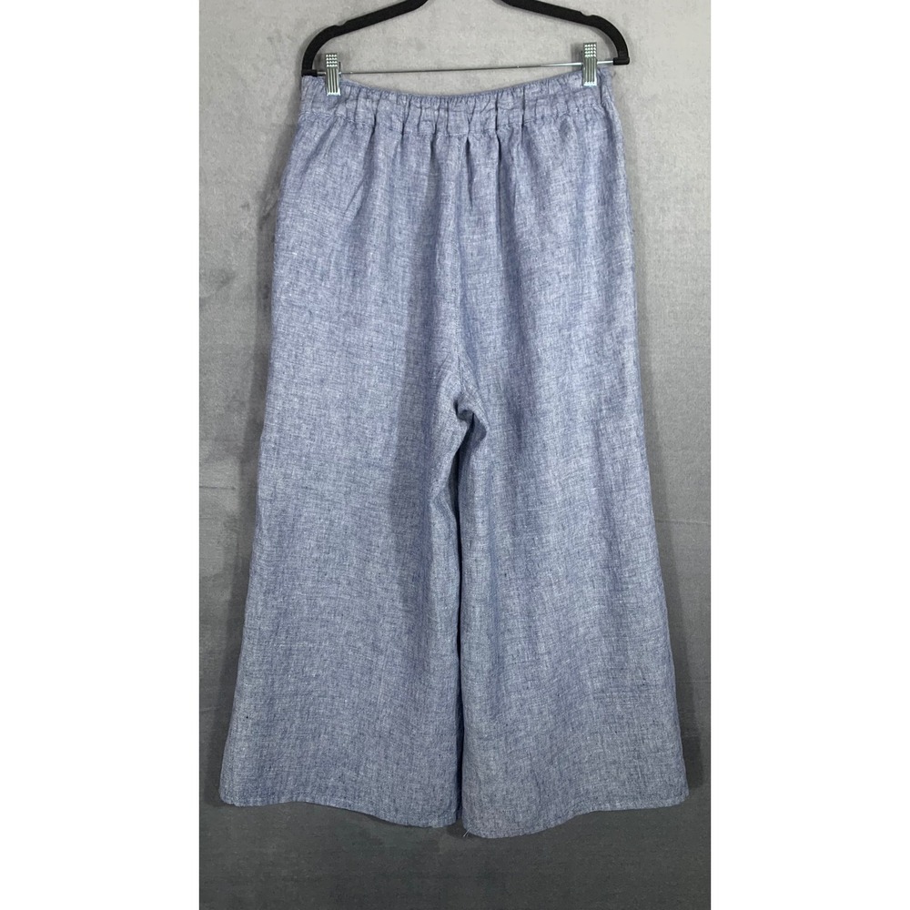 Catherine Malandrino Blue 100% Linen Wide Leg Cropped Pants Culottes Sz M - L - Picture 3 of 8